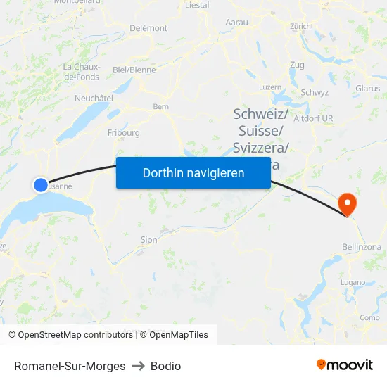 Romanel-Sur-Morges to Bodio map