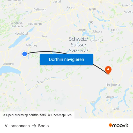 Villorsonnens to Bodio map