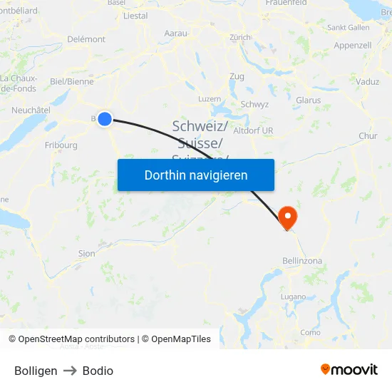 Bolligen to Bodio map