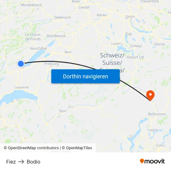 Fiez to Bodio map