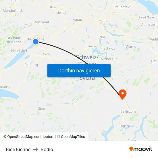 Biel/Bienne to Bodio map