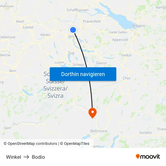 Winkel to Bodio map