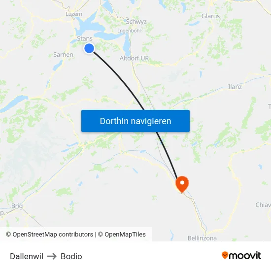 Dallenwil to Bodio map