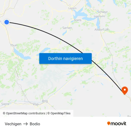 Vechigen to Bodio map