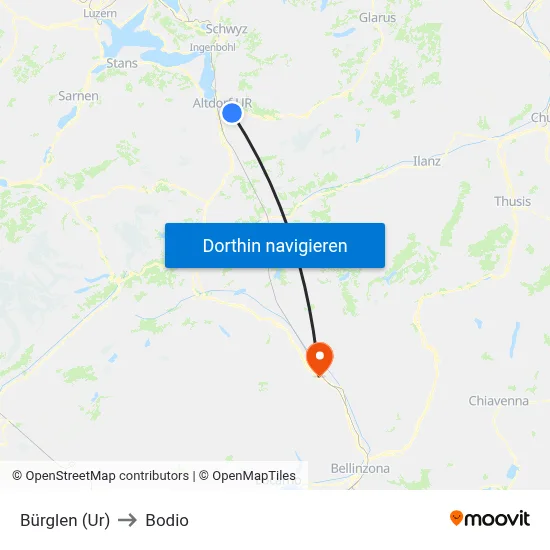 Bürglen (Ur) to Bodio map
