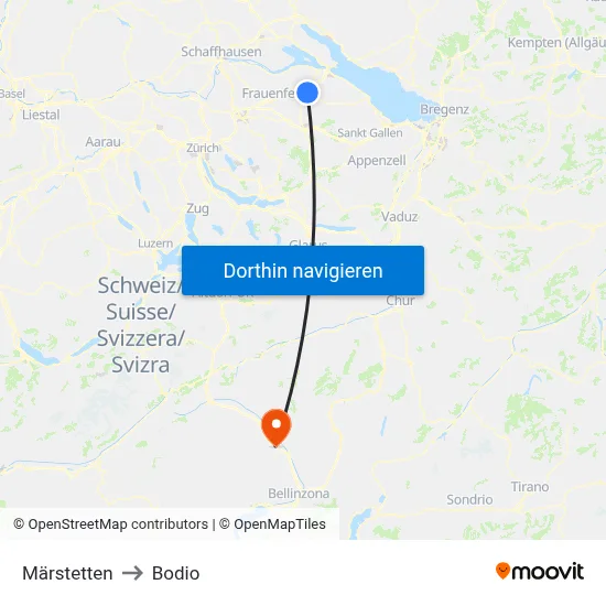 Märstetten to Bodio map