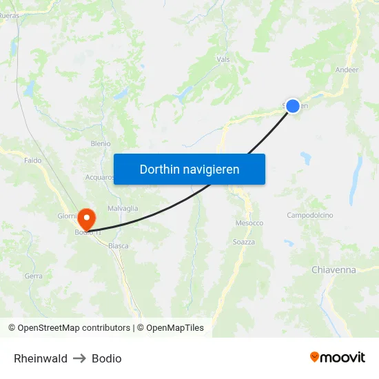 Rheinwald to Bodio map