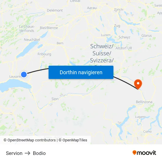 Servion to Bodio map