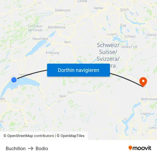 Buchillon to Bodio map