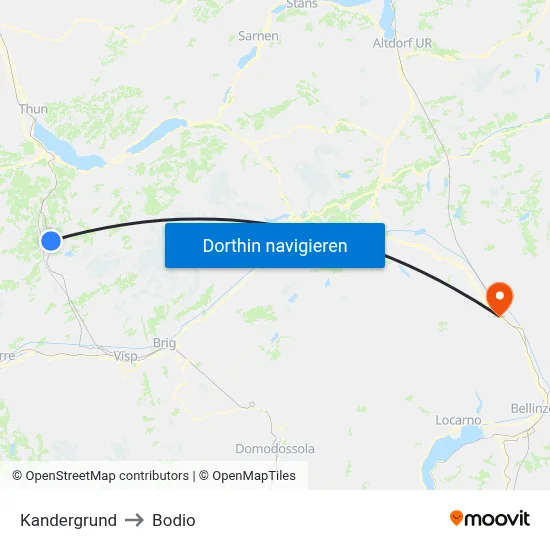 Kandergrund to Bodio map