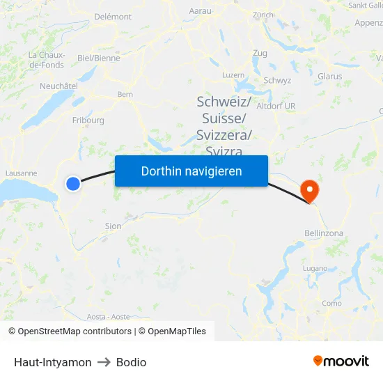Haut-Intyamon to Bodio map