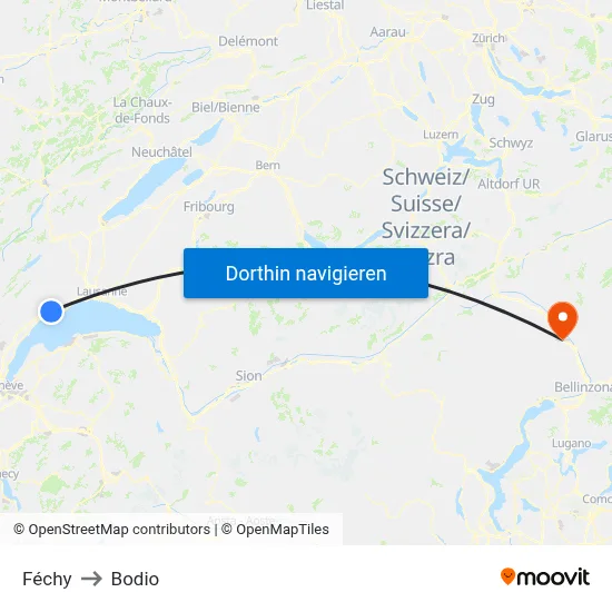 Féchy to Bodio map