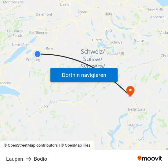 Laupen to Bodio map