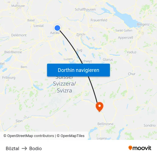 Böztal to Bodio map