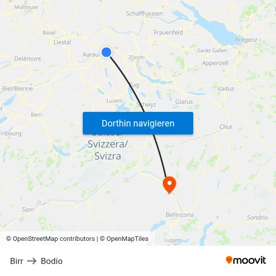 Birr to Bodio map
