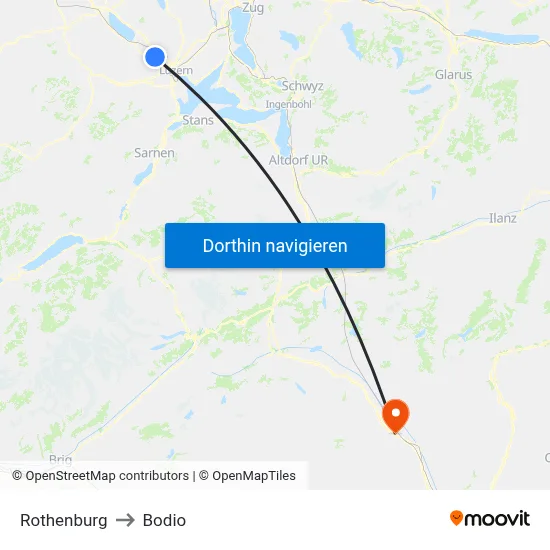 Rothenburg to Bodio map