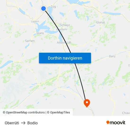 Oberrüti to Bodio map