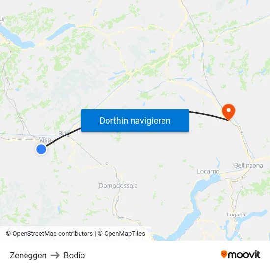 Zeneggen to Bodio map