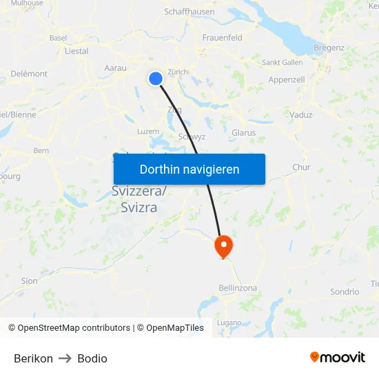 Berikon to Bodio map