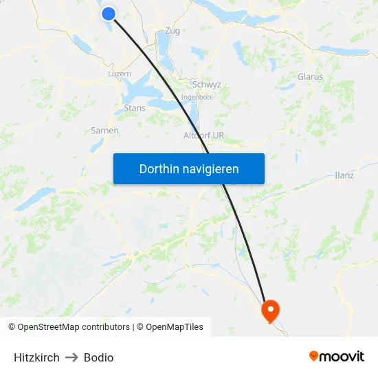 Hitzkirch to Bodio map