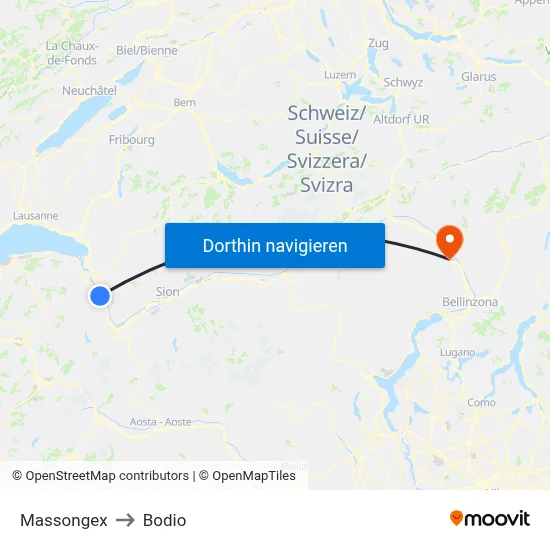 Massongex to Bodio map