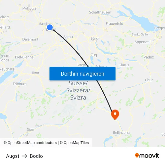 Augst to Bodio map