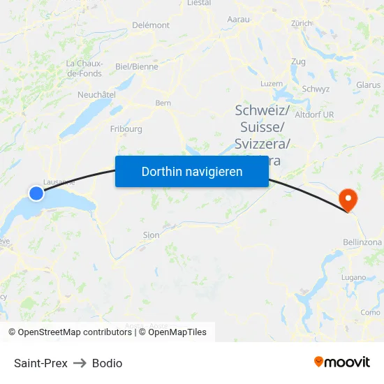 Saint-Prex to Bodio map