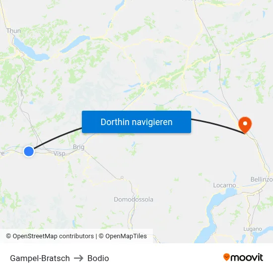 Gampel-Bratsch to Bodio map
