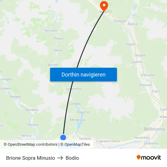 Brione Sopra Minusio to Bodio map