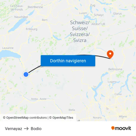Vernayaz to Bodio map
