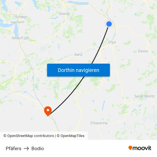 Pfäfers to Bodio map