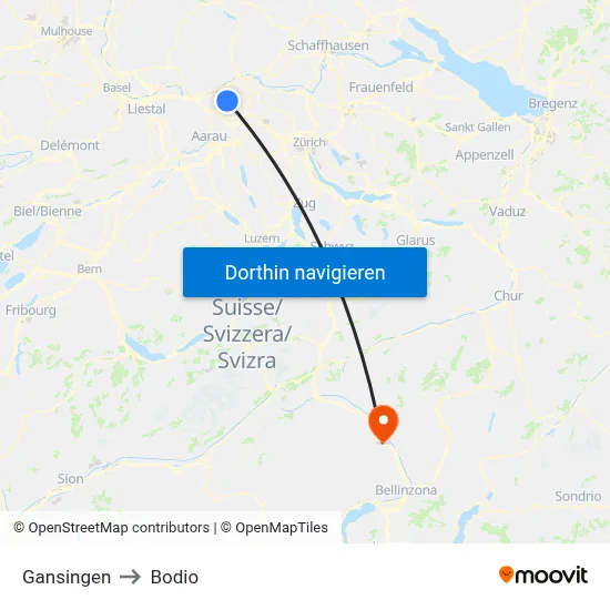 Gansingen to Bodio map