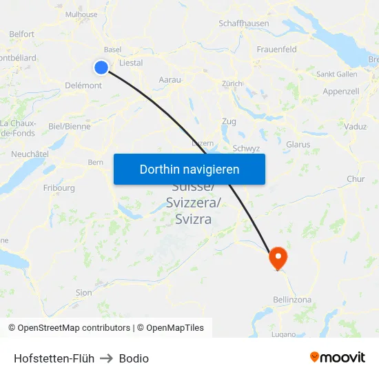 Hofstetten-Flüh to Bodio map