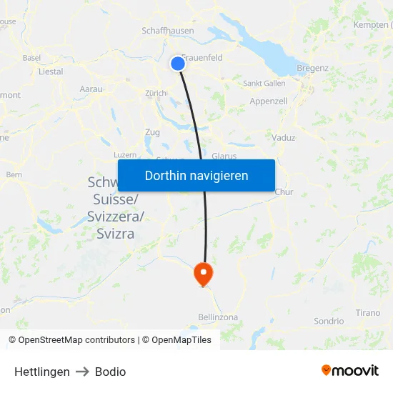 Hettlingen to Bodio map