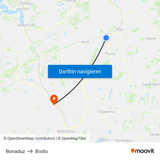 Bonaduz to Bodio map