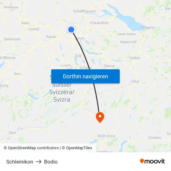 Schleinikon to Bodio map