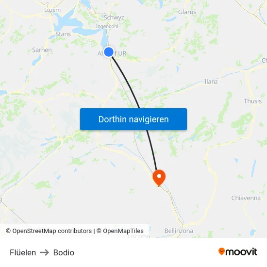Flüelen to Bodio map