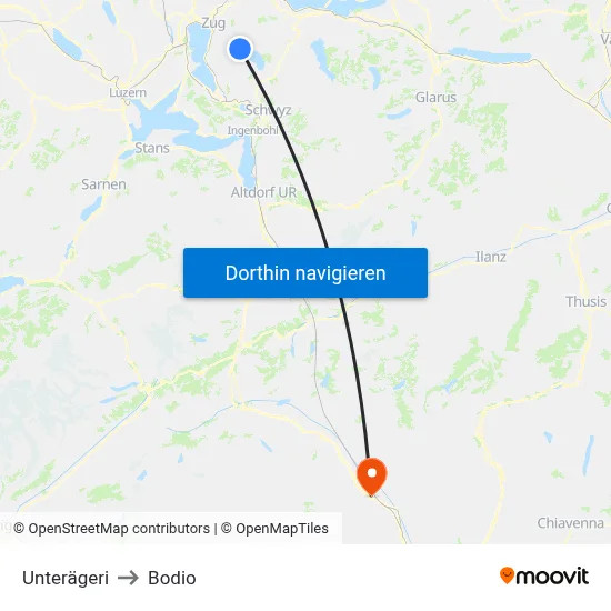 Unterägeri to Bodio map