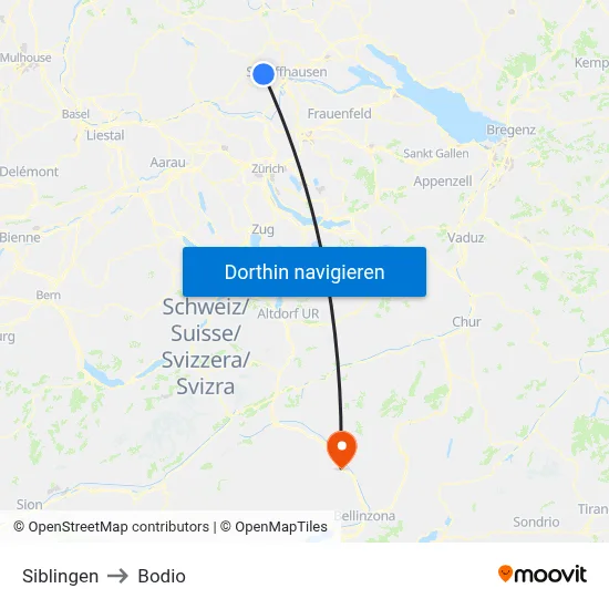 Siblingen to Bodio map