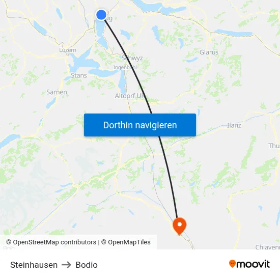 Steinhausen to Bodio map