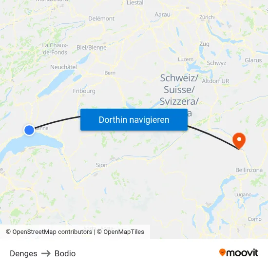 Denges to Bodio map