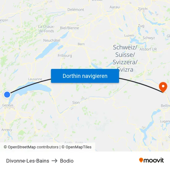 Divonne-Les-Bains to Bodio map