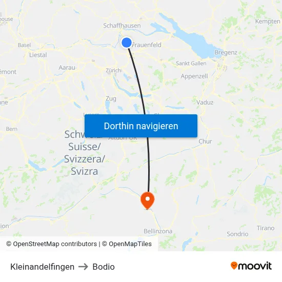 Kleinandelfingen to Bodio map