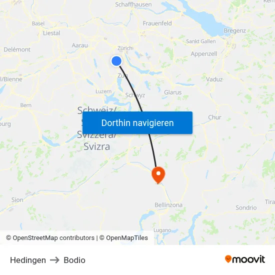 Hedingen to Bodio map