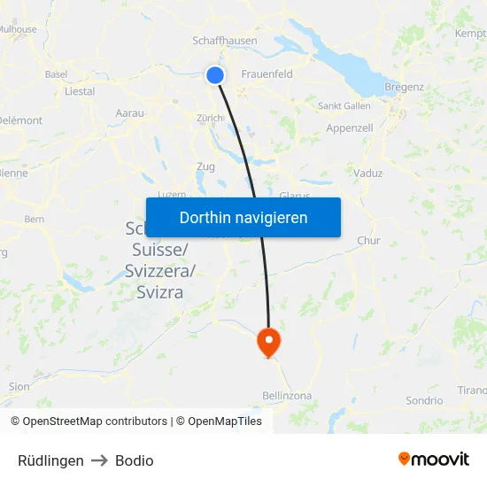Rüdlingen to Bodio map