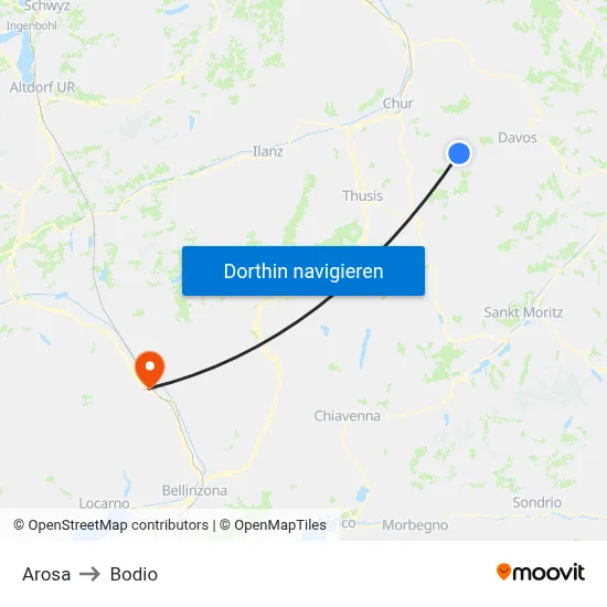 Arosa to Bodio map