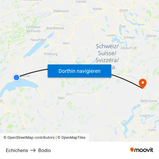 Echichens to Bodio map