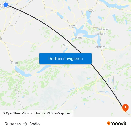 Rüttenen to Bodio map