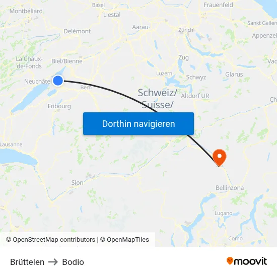 Brüttelen to Bodio map