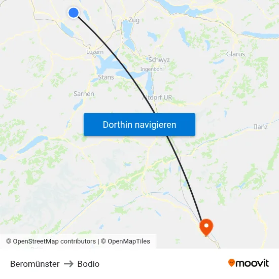 Beromünster to Bodio map
